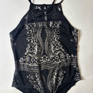 Black and Gray Patterned Halter Top
